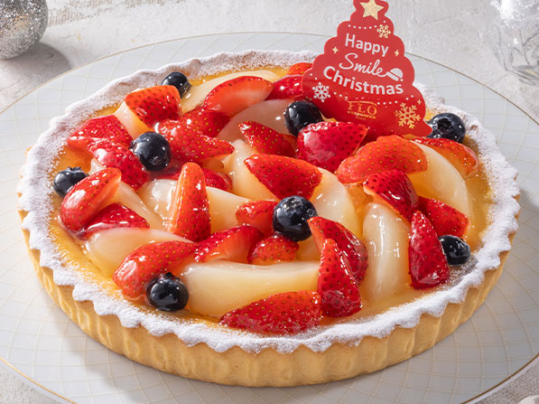 Xmas苺と白桃のチーズタルト