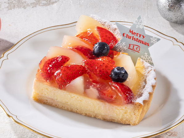 Xmas苺と白桃のチーズタルト