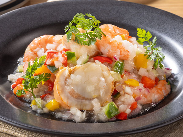 北海道産帆立と海老のマリネ