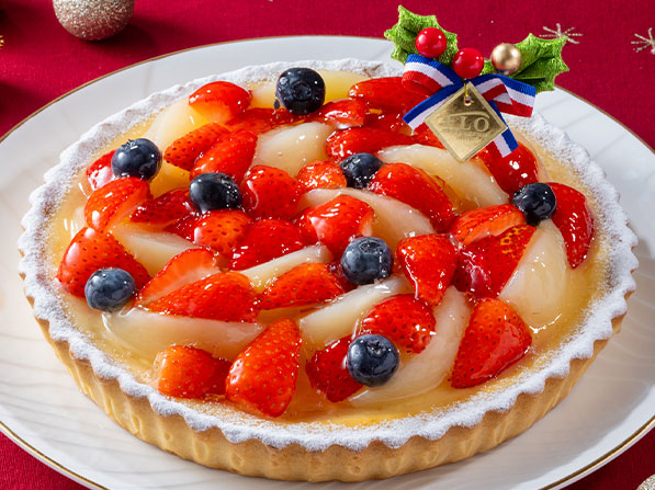 Xmas苺と白桃のチーズタルト